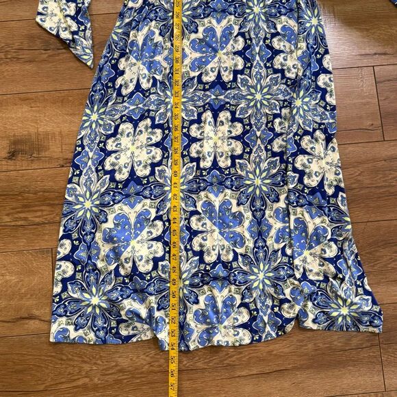 Vanessa Virginia Floral V-Neck Sleeveless Tie Waist Maxi Dress Blue White Small - Picture 15 of 16